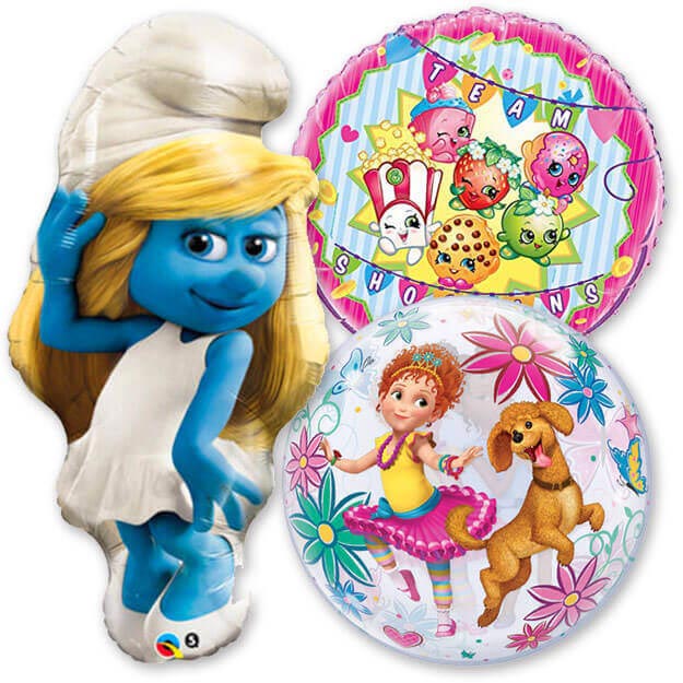 Licensed balloons balloons featuring smurfs, fancy nancy, and shopkins